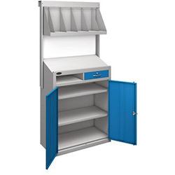 Workstation With Book Shelf With Blue Doors H1970mmxW965mmxD460mm , HuntOffice.co.uk on Productcaster.