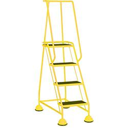 4 Rubber Tread Yellow Mobile Safety Steps With Handrail Height 1.68m Capacity 125kg , HuntOffice.co.uk on Productcaster.