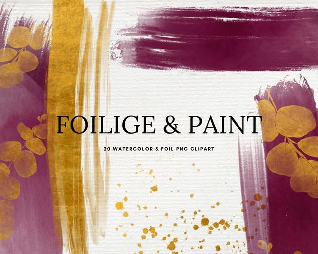 Burgundowy akwarelowy eukaliptus pociągnięcia pędzlem clipart, złota farba eukaliptusowa, fioletowa farba png, zaproszenia ślubne, wykorzystanie komer on Productcaster.