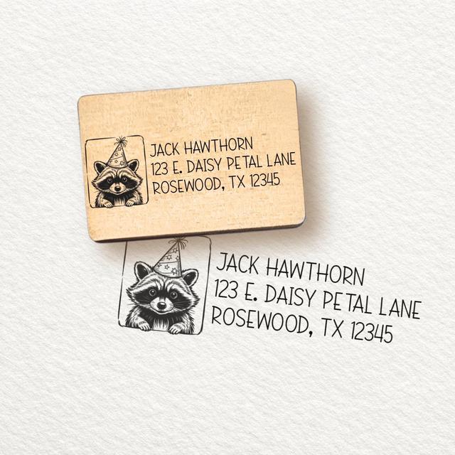 Waschbär Adressstempel, Absenderadresse Stempel, Adressstempel Familie, Absenderadresse Stempel Waschbär, Adressstempel individuell on Productcaster.