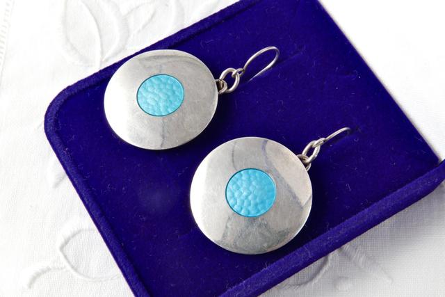 Vintage Sterling Silber Blaue Emaille Ohrringe on Productcaster.