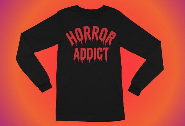 Horror Addict Langarm Shirt - Halloween Film Geschenk, Gothic Kleidung, Unisex T-Shirt on Productcaster.