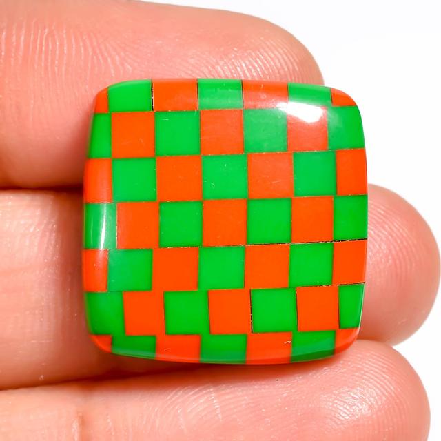 Multi dambord edelsteen kussen vorm dambord patroon cabochon 20 x 20 x 5 mm 16 karaat handgemaakte multi dambord cadeau voor haar on Productcaster.