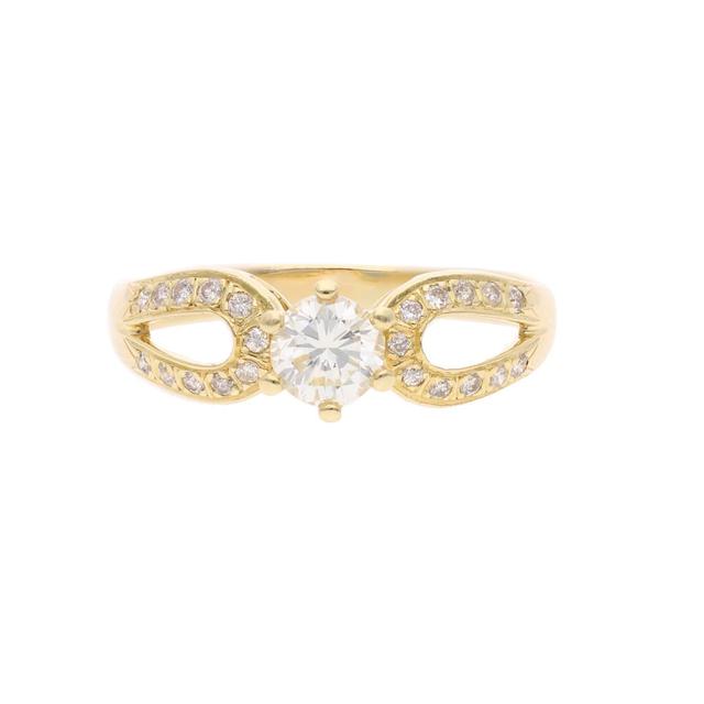 Ring aus 18-karätigem Gold mit einem einzelnen Diamanten, offener Ringschulter und Diamantbesatz, 0,43 ct Mittelstein, Größe P on Productcaster.