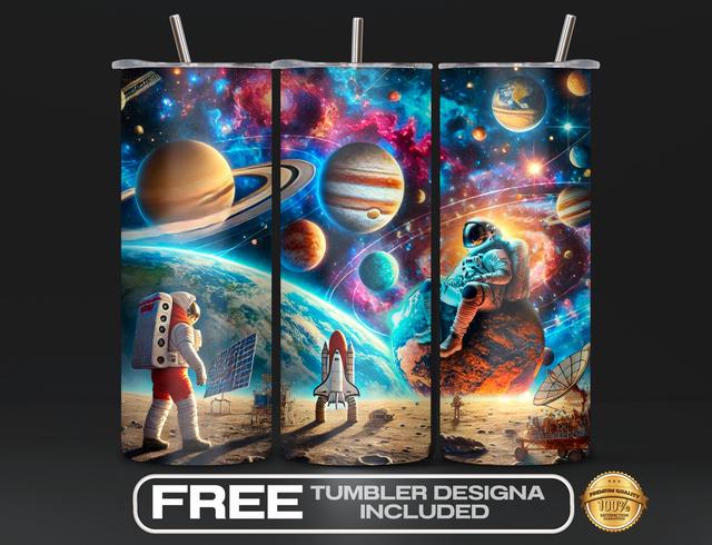 Space Exploration Tumbler Wrap 20oz - Astronaut und Rakete Digital Design - Pace Tumbler Wrap, Milkyway Tumbler, PNG Digital Download on Productcaster.