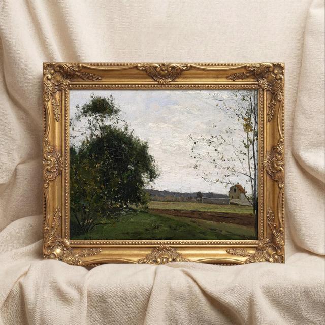 Vintage Bauernhaus Landschaft Ölgemälde, antike Landschaft Kunst, digitaler Download on Productcaster.