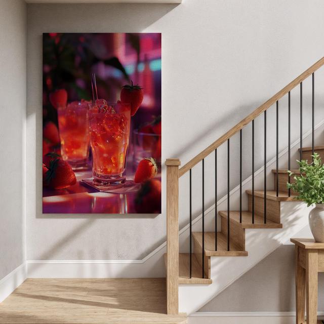 Leinwandbild mit Erdbeercocktail, erfrischender Getränkedruck, modernes Bar-Leinwandbild, fruchtiges Sommerkunstwerk, zeitgenössische Küchen-Leinwandd on Productcaster.