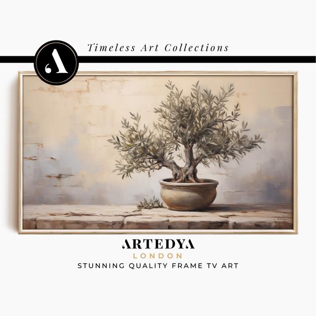 Vintage Stillleben: Olivenbaum im Topf | Neutraler Ton | Digitaler Download | Samsung Rahmen TV Kunst | Kollektion 'Tranquil Stillness' by ARTEDYA on Productcaster.