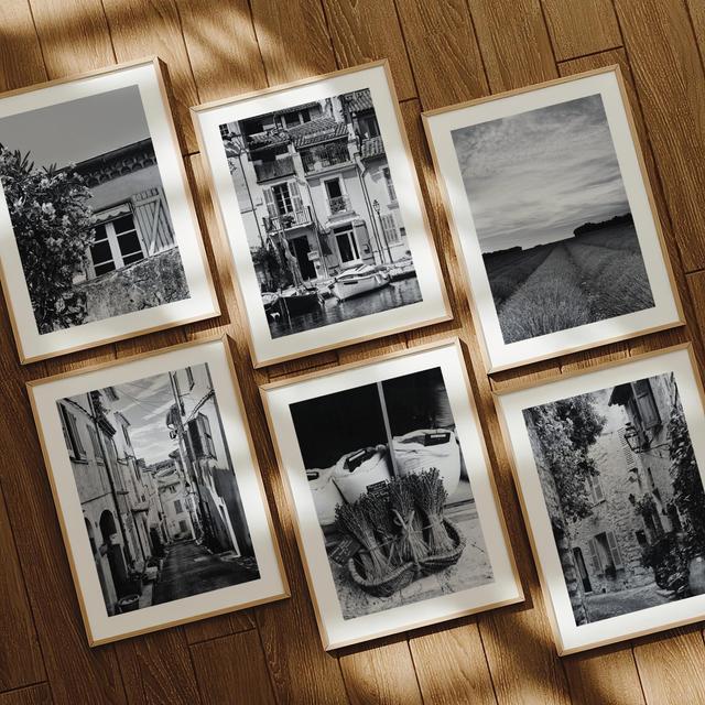 Provence, Frankreich - Schwarz-Weiß-Fotos, Set mit 6, 2, 3, 4, 5 Fotos, Kunstdrucke, Wandposter (A1, A2, A3, A4) on Productcaster.