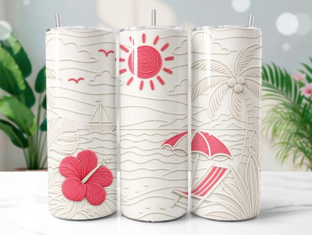 Sommerurlaub am Strand - Reisegeschenk: 20-oz-Becherfolie mit Sublimationsdruck (PNG-Kunstgarn, tropisch) on Productcaster.