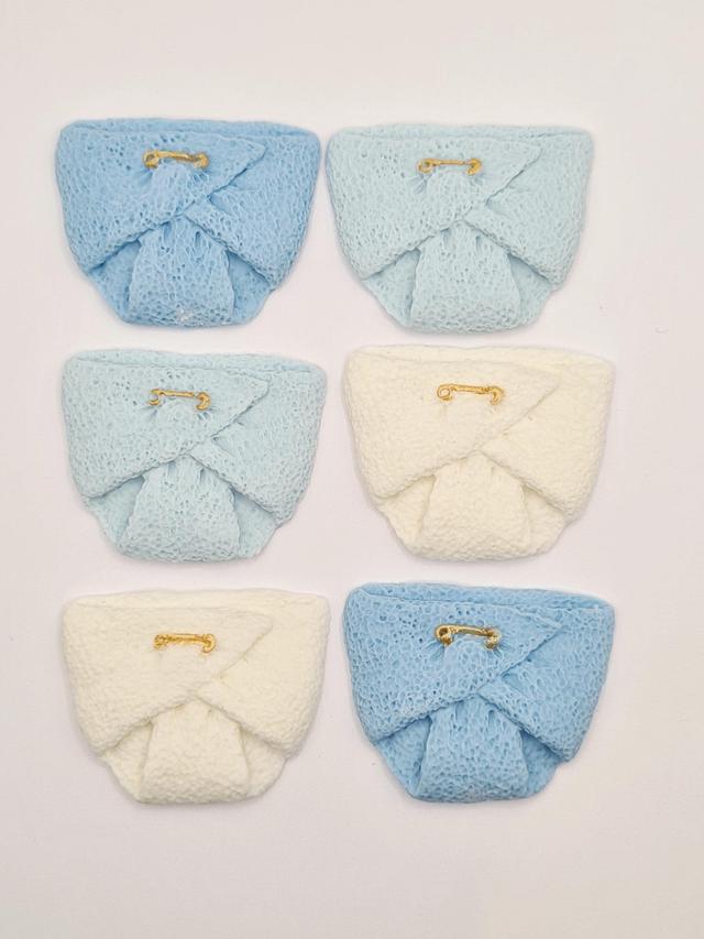 Essbare Sugar Baby-Windeln - Blaue und weiße Baby Shower Cake Topper (6er Set) on Productcaster.