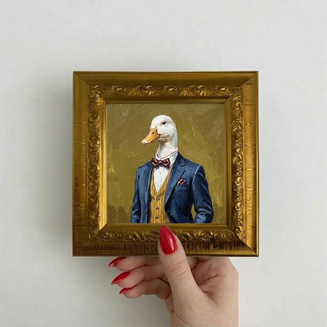 Ente im Anzug Ölgemälde Tierporträt Wandkunst, einzigartiges wunderliches Wohndekor on Productcaster.