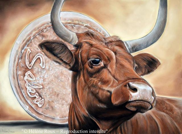 Kunstdruck mit Tiermotiv „Salers-Kuh" - Kunstdruck aus dem Cantal - Wanddekoration aus der Auvergne Hélène Roux on Productcaster.