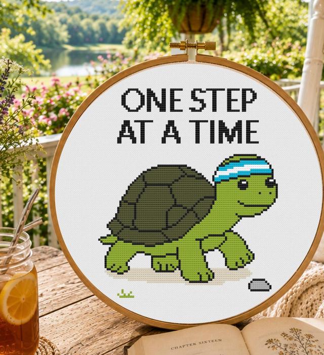 Kreuzstichmuster Schildkröte, Motivierende Schildkröten-Stickvorlage, Positives Stickdesign, Musteraufbewahrung on Productcaster.