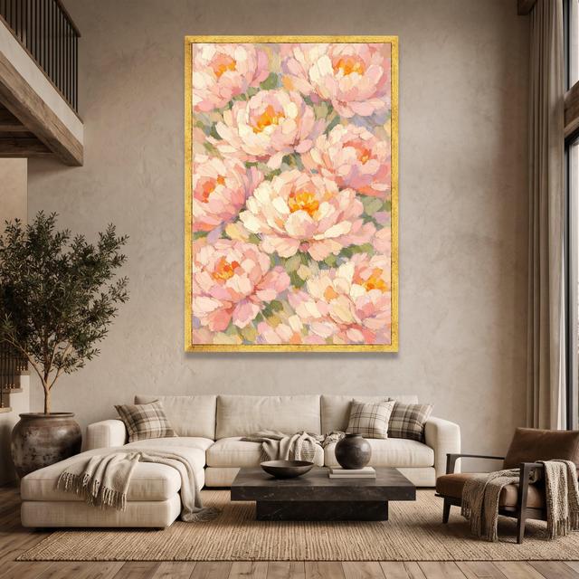 Zartrosa Pfingstrosen-Impasto-Gemälde, strukturierte florale Leinwandkunst, fertig zum Aufhängen on Productcaster.