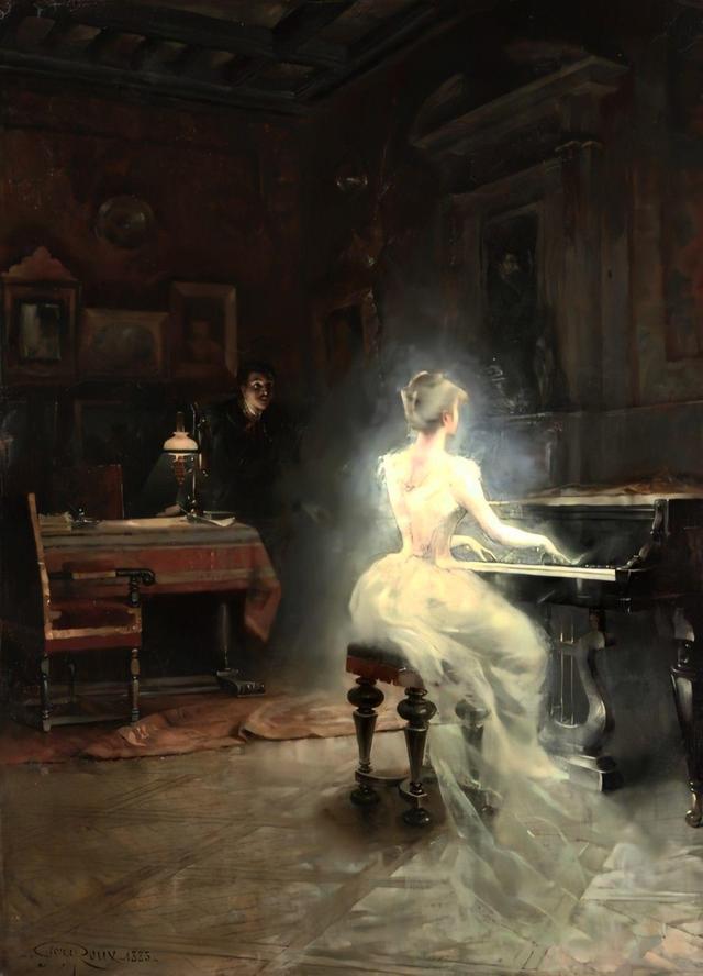George Roux Spirit 1885 Leinwandbild Geist Klavier Wandbild XXL Gothik Poster Dunkle Kunst Gemaelde Wohnzimmer Deko Mystisch Geschenk Idee on Productcaster.