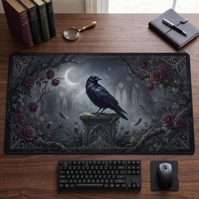 Gothic Raven Spielmatte Premium Großes Mauspad Dark Academia Schreibtischschutz Makabres TCG-Spielzubehör Okkultes Geschenk Tastatur Arbeitsplatzdekor on Productcaster.