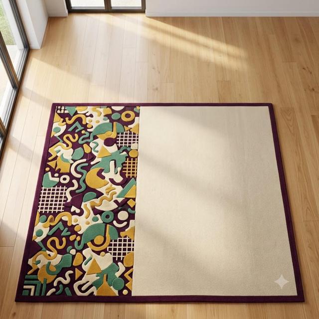 Handgetufteter Wollteppich, abstrakter geometrischer Farbblockteppich, moderner minimalistischer Bodenbelag on Productcaster.