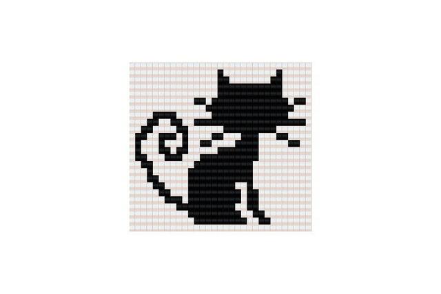 Quadratisches Stichmuster mit schwarzer Katze. Herunterladbares PDF-Muster. on Productcaster.