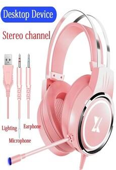 Pink USB Wired Earphone Headset PC Gamer Pink on Productcaster.