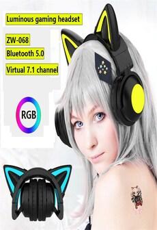 Wireless Cat Ear Headset HD Mic RGB with Lighting Virtual 7.1 Channel Stereo Music Orange on Productcaster.