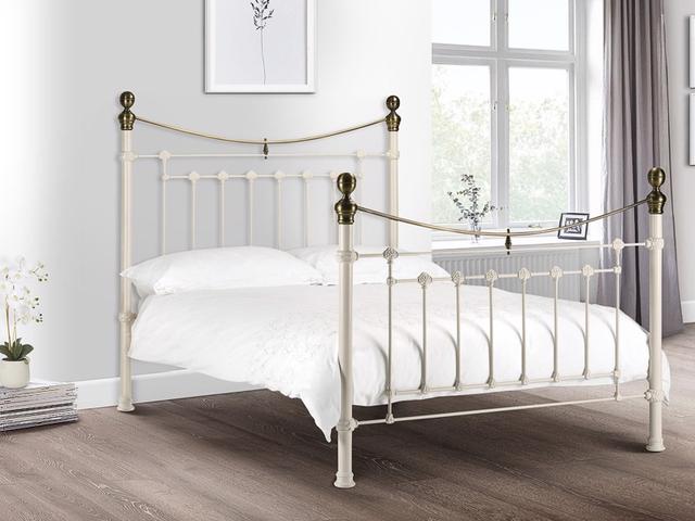 Primrose Stone White Metal Bed Frame - Double on Productcaster.