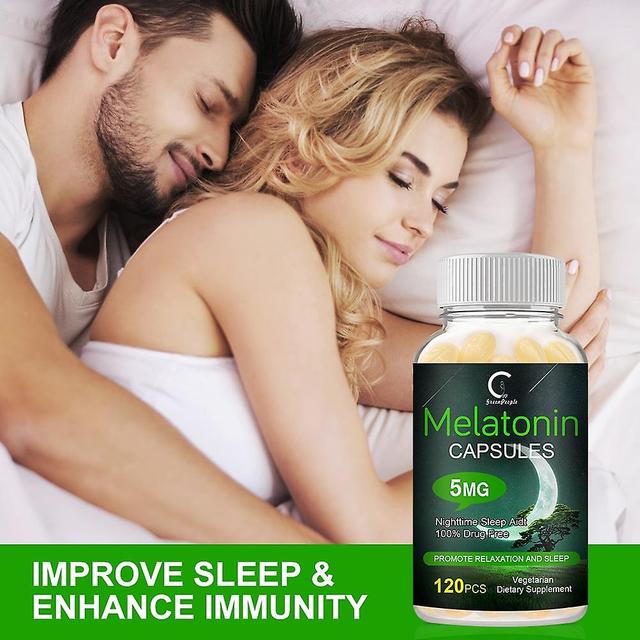 Melatonin Capsules Anxiety Stress Relief Sleep Better Remove Black-eye Body clock regulation sleeping helperTIB TIB . 120pcs on Productcaster.