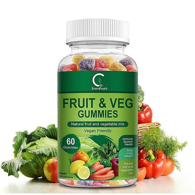 Hikig Natural Vegetable & Fruit Gummies Anti-Constipation Help Digestion Multiple Vitamins & Dietary Fiber Supplement 60pcs on Productcaster.