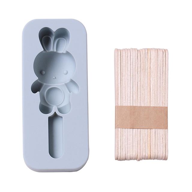 Kasituny Ice Cream Mold with 20 Sticks Quick Release Silica Gel Bear Rabbit Shaped Popsicle Mold for Summer Blue on Productcaster.