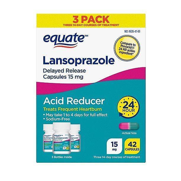 Equate lansoprazole delayed release capsules, 15 mg, treats frequent heartburn 42 count on Productcaster.