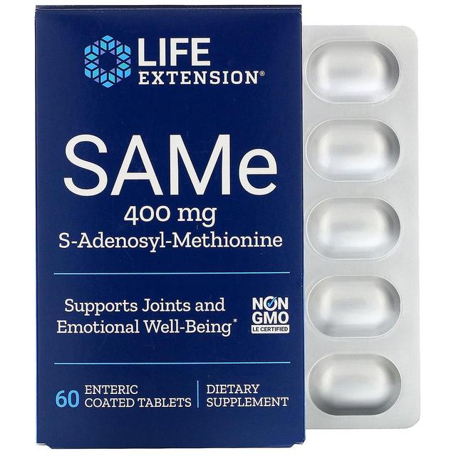 Life Extension Extensão de vida, SAMe, S-adenosil-metionina, 400 mg, 60 comprimidos revestidos entéricos on Productcaster.