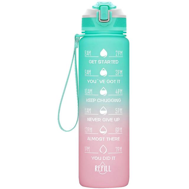 32/24 Oz Water Bottles With Straw & Time Marker, Bpa Free Tritan, Leakproof Water Jug For Fitness Pink green on Productcaster.