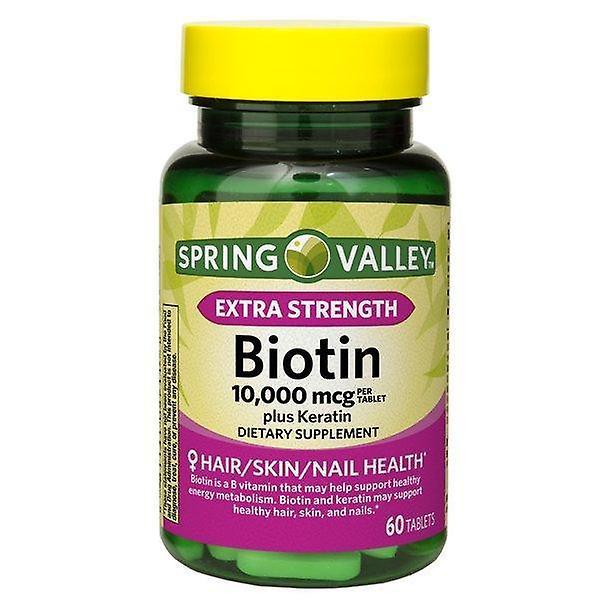 Spring Valley Biotina de força extra do vale da primavera mais comprimidos de queratina, 10000 mcg, 60 contagem on Productcaster.