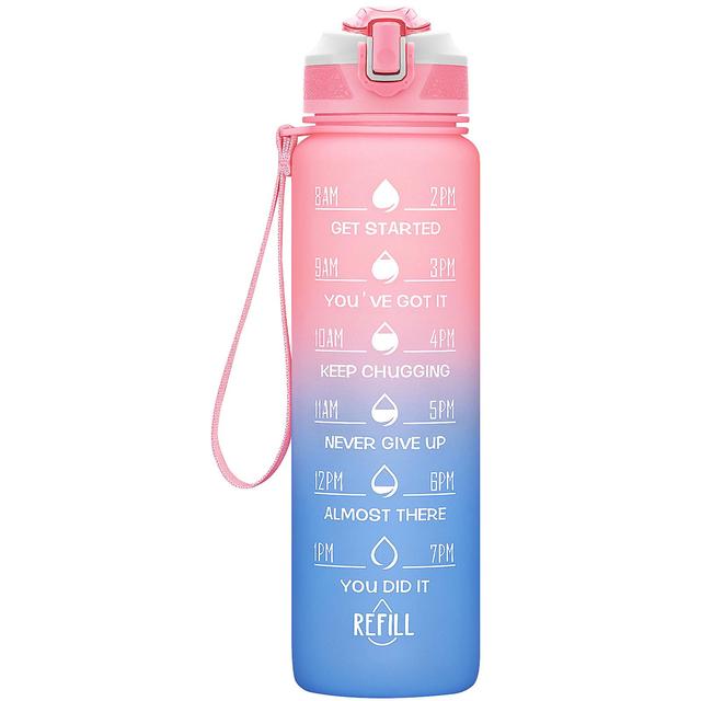 32/24 Oz Water Bottles With Straw & Time Marker, Bpa Free Tritan, Leakproof Water Jug For Fitness Pink blue on Productcaster.