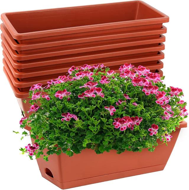 Geore Kryc-8pcs Window Box Planter, 17 Inches Flower Window Boxes, Rectangle Planters Box With Drainage Holes And Trays, Plastic Vegetable Planters Fo on Productcaster.