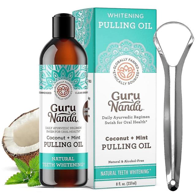 Gurunanda Oil Pulling - Óleo de Hortelã-pimenta de coco (8 fl.oz) + raspador de língua | 75% de desconto on Productcaster.