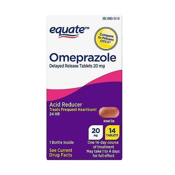 Equate omeprazol tablety s oneskoreným uvoľňovaním 20 mg, redukcia kyseliny, 14 on Productcaster.