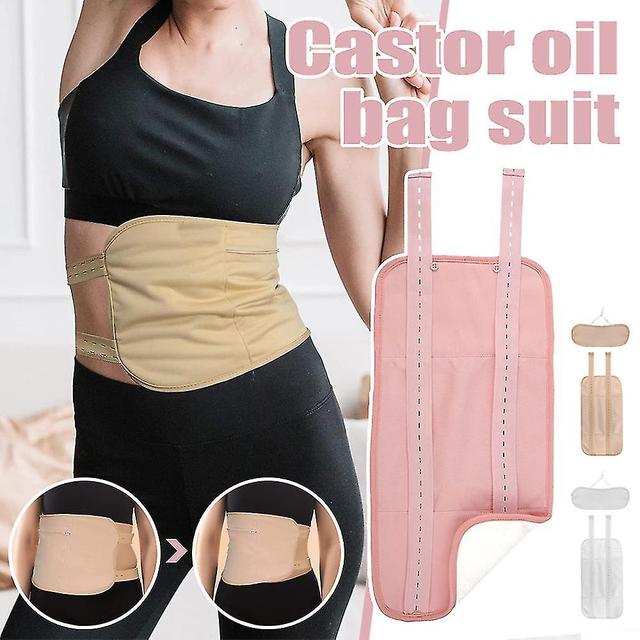 Reusable Castor Oil Pack Wrap Kit With Adjustable Elastic Strap Set For Liver Detox Insomnia (castor Oil Not Included) Khaki on Productcaster.