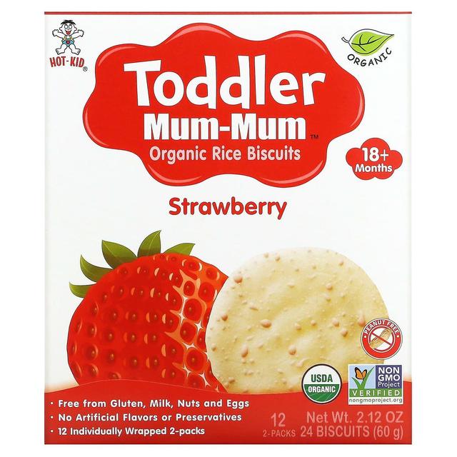 Hot Kid, Toddler Mum-Mum, Organic Rice Biscuits, 18+ Months, Strawberry, 12 Packs, 2 Biscuits Each on Productcaster.