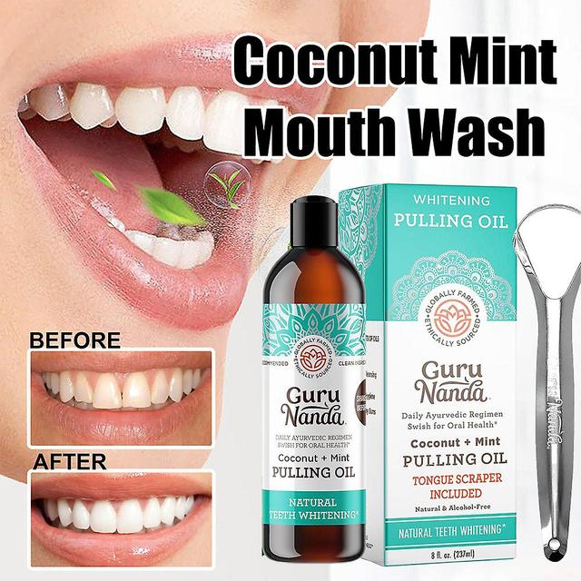 Vicbuy Oral Care Gurunanda Oil Pulling With Coconut & Peppermint Oil With Tongue Scraper Inside 237ml on Productcaster.