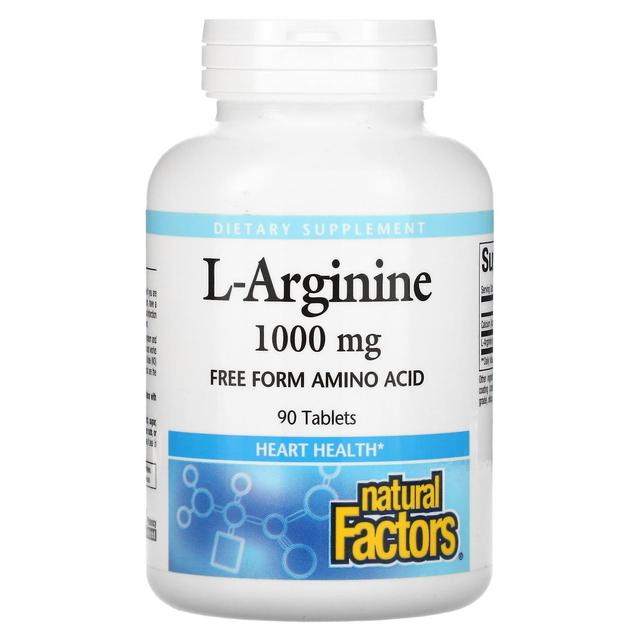 Natural Factors Czynniki naturalne, L-arginina, 1,000 mg, 90 tabletek on Productcaster.