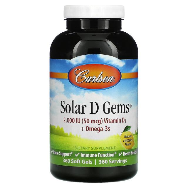 Carlson, Solar D Gems, Vitamin D3 + Omega-3s, Natural Lemon, 360 Soft Gels on Productcaster.