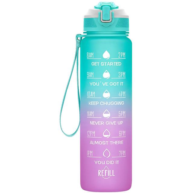 32/24 Oz Water Bottles With Straw & Time Marker, Bpa Free Tritan, Leakproof Water Jug For Fitness Green Purple on Productcaster.