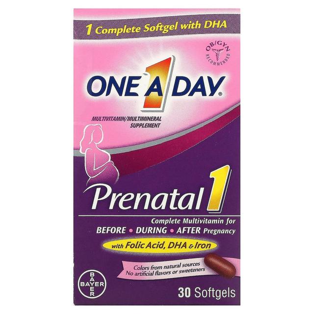 One A Day One-A-Day, Prenatal 1 med folsyra, DHA & järn, Multivitamin/Multimineral Supplement, 30 Softgels on Productcaster.