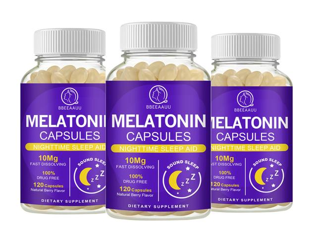 10mg Melatonin Capsule Sleep Supplement for Adult Insomnia Sleep Quality Relax Brain Nerves Good Mood Jet LagTIB TIB . 3bottle of 120pcs on Productcaster.