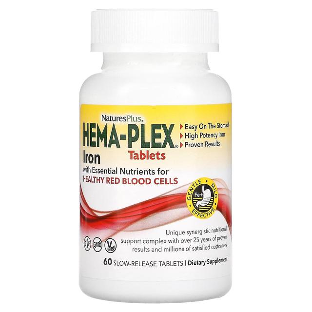 Nature's Plus NaturesPlus, Hema-Plex, Ferro com nutrientes essenciais para glóbulos vermelhos saudáveis, 60 Slow-Release on Productcaster.