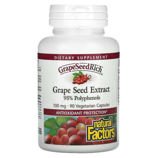 Natural Factors Natuurlijke factoren, GrapeSeedRich, Grape Seed Extract, 100 mg, 90 Vegetarische Capsules on Productcaster.