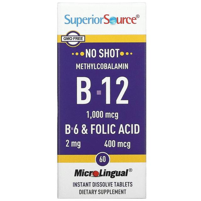 Superior Source Überlegene Quelle, Methylcobalamin B-12, B-6 & Folsäure, 1.000 mcg, 60 MicroLingual Instant Dissolve on Productcaster.