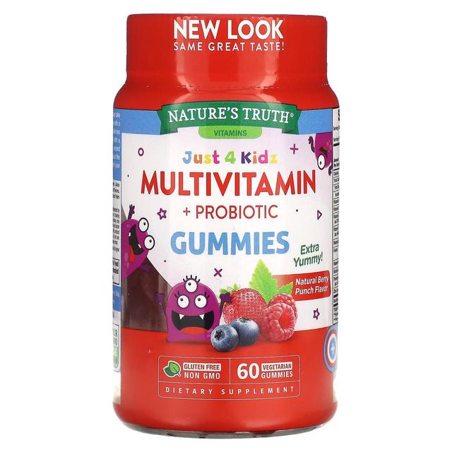 Nature's Truth Naturens sandhed, kun 4 kidz, multivitamin + probiotiske, naturlige bærpunch, 60 vegetariske gummier on Productcaster.