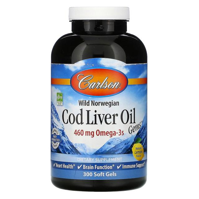 Carlson, Wild Norwegian, Cod Liver Oil Gems, Natural Lemon Flavor, 230 mg, 300 Soft Gels on Productcaster.